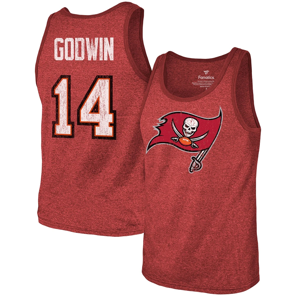 Débardeur tri-mélange rouge avec nom et numéro des Buccaneers de Tampa Bay Chris Godwin Fanatics pour hommes