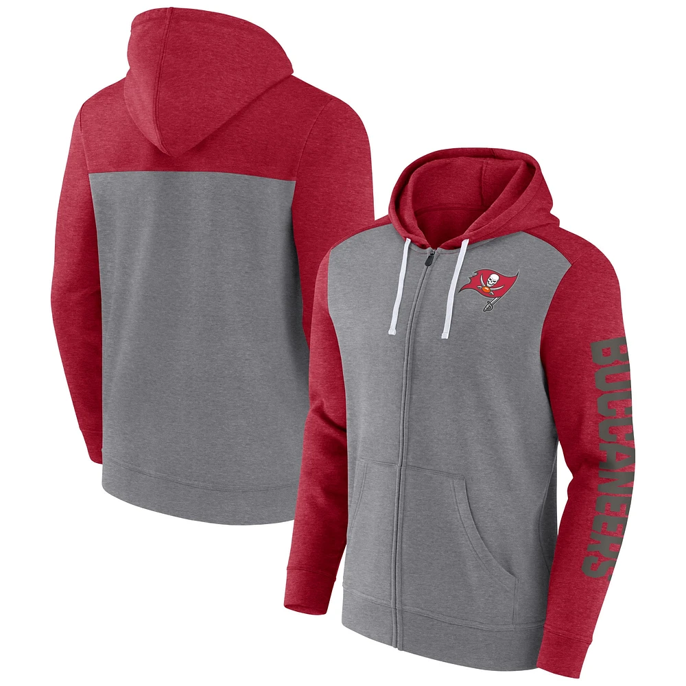 Sweat à capuche entièrement zippé pour hommes Fanatics Heather Grey Tampa Bay Buccaneers Down and Distance