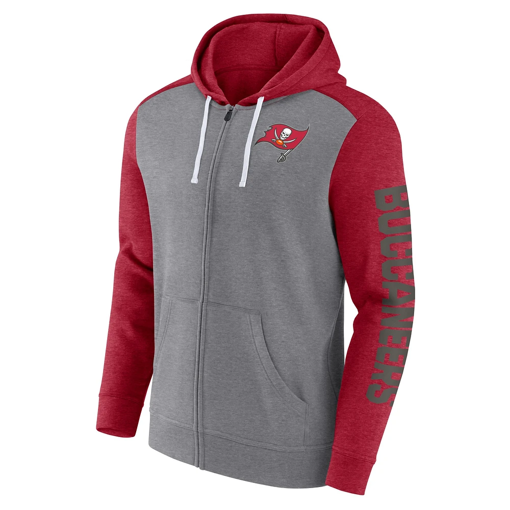 Men's Fanatics Heather Gray Tampa Bay Buccaneers Down and Distance Full-Zip Hoodie