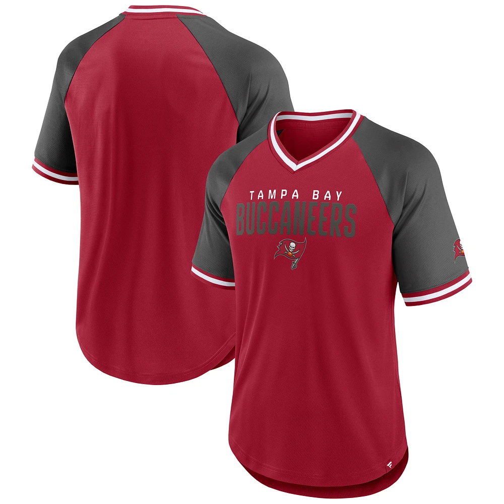 T-shirt raglan Hashmark rouge/étain pour hommes Fanatics Tampa Bay Buccaneers