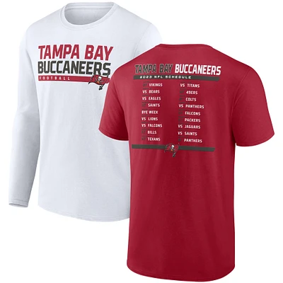 Ensemble combiné de deux t-shirts du calendrier 2023 des Buccaneers Tampa Bay Fanatics pour hommes, rouge/blanc