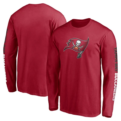 T-shirt à manches longues pour hommes fanatiques de marque rouge Tampa Bay Buccaneers Block Party Front Runner