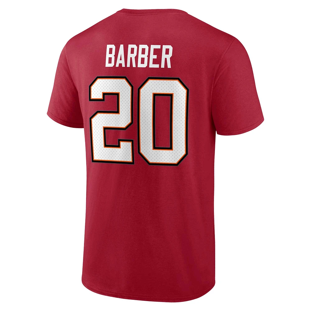 T-shirt avec nom et numéro d'icône de joueur retraité des Buccaneers Tampa Bay Fanatics Ronde Barber rouge pour hommes