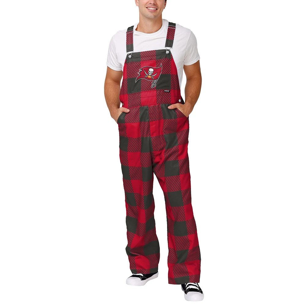 Men's FOCO  Red Tampa Bay Buccaneers Big Logo Plaid Overalls