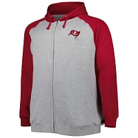 Men's Heather Gray Tampa Bay Buccaneers Big & Tall Fleece Raglan Full-Zip Hoodie Jacket
