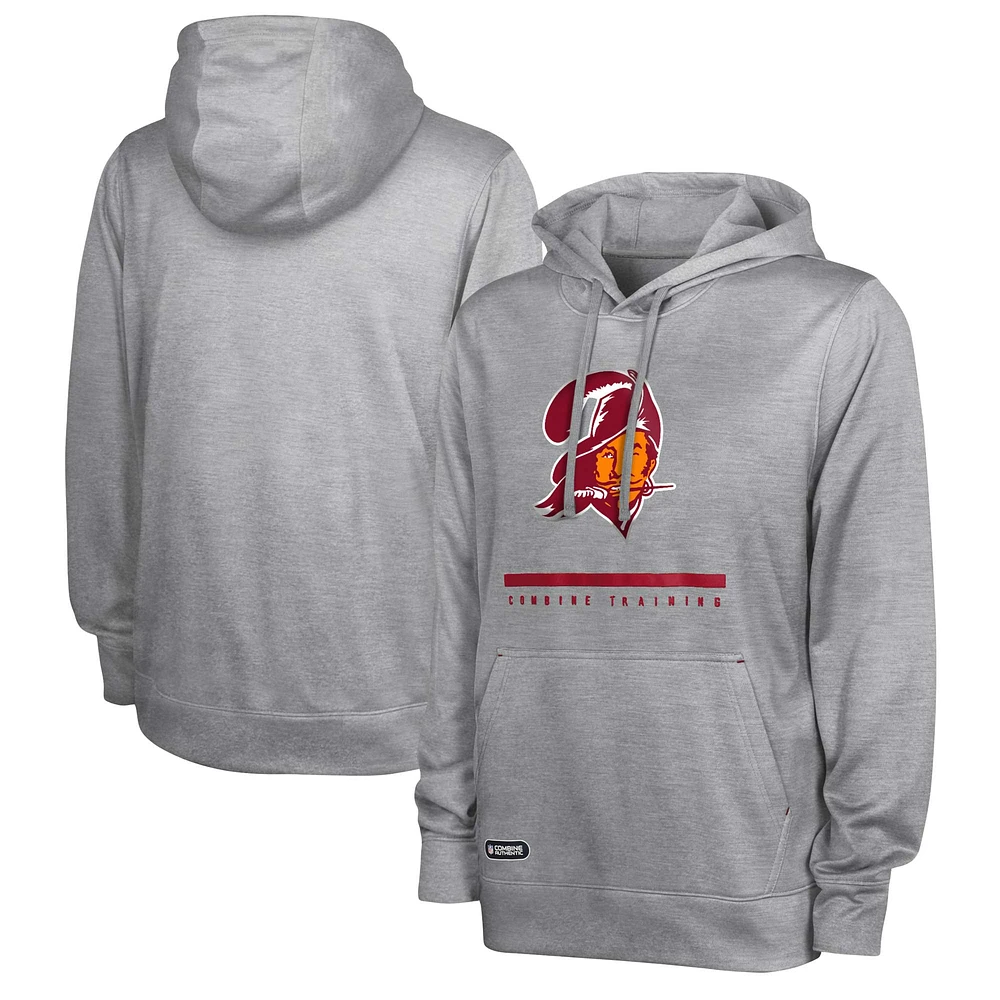 Men's Heather Gray Tampa Bay Buccaneers Grid Drill Streak Fleece Pullover Hoodie