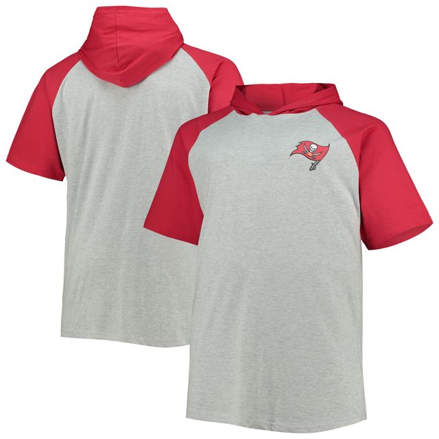 Sweat à capuche manches courtes raglan pour hommes, gris chiné/rouge, Tampa Bay Buccaneers Big & Tall