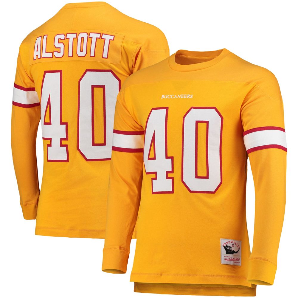 Men's Mitchell & Ness Mike Alstott Orange Tampa Bay Buccaneers 2002 Retired Player Name Number Long Sleeve T-Shirt