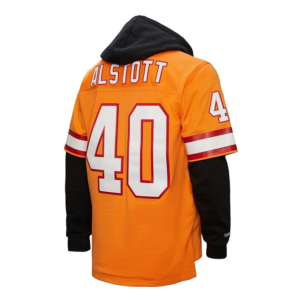 Men's Mitchell & Ness Mike Alstott Orange Tampa Bay Buccaneers Player Name Number Hoodie Legacy Jersey