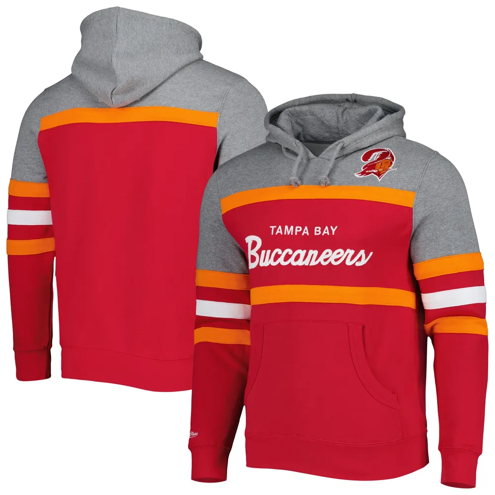 Chandail à capuchon pour entraîneur-chef des Tampa Bay Buccaneers Mitchell & Ness rouge/gris chiné homme