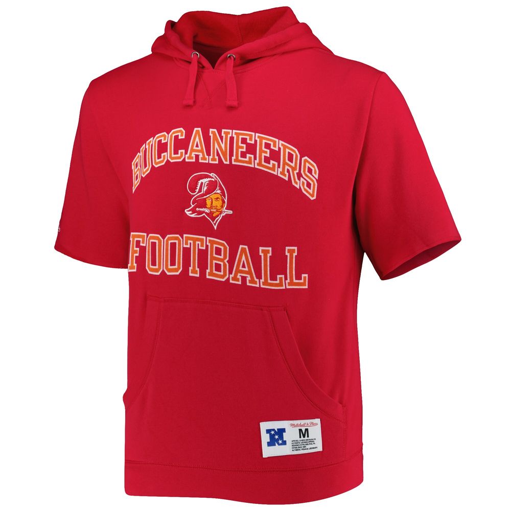 Men's Mitchell & Ness Scarlet Tampa Bay Buccaneers Washed Short Sleeve Pullover Hoodie