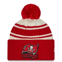 Men's New Era Cream/Scarlet Tampa Bay Buccaneers 2022 Sideline - Sport Cuffed Pom Knit Hat