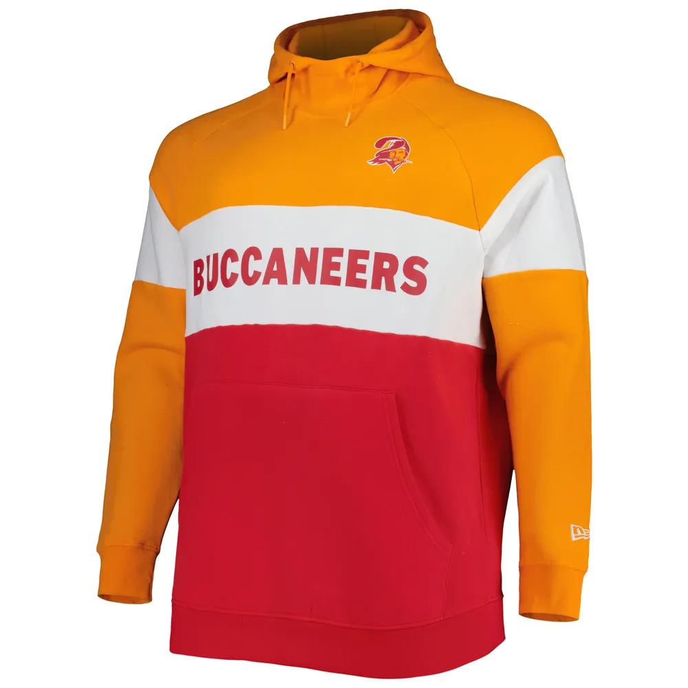 Chandail à capuchon raglan en molleton Big & Tall Throwback des Buccaneers de Tampa Bay orange/rouge New Era pour homme