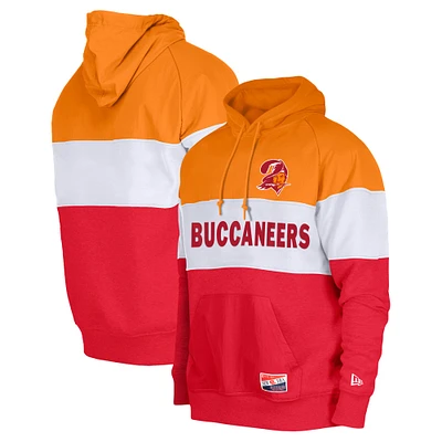 Men's New Era Orange/Red Tampa Bay Buccaneers Throwback Colorblocked Pullover Hoodie