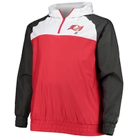 Men's New Era Red/Pewter Tampa Bay Buccaneers Big & Tall League Raglan Quarter-Zip Hoodie