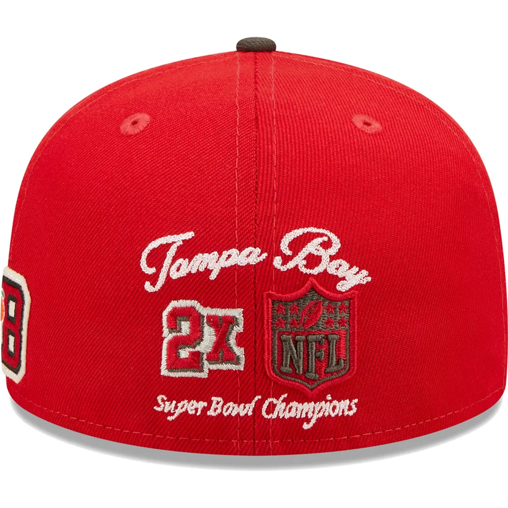 Casquette ajustée New Era rouge/étain Tampa Bay Buccaneers Super Bowl LV Letterman 59FIFTY pour homme