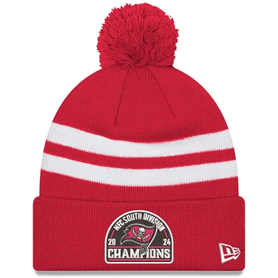 Bonnet en tricot rayé à revers avec pompon Tampa Bay Buccaneers 2024 NFC South Division Champions pour homme New Era rouge