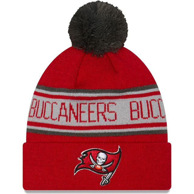 New Era Red Tampa Bay Buccaneers Repeat pour homme - Bonnet en tricot à revers avec pompon