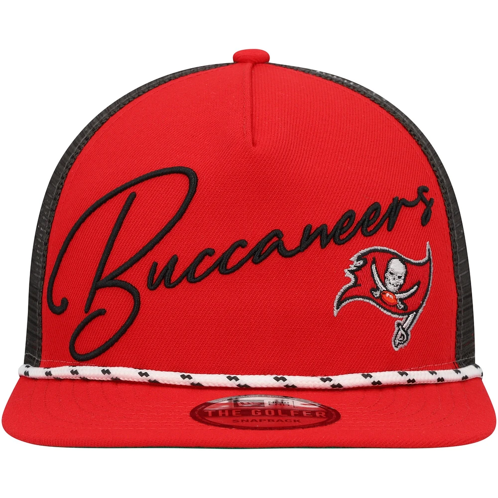 Men's New Era Red Tampa Bay Buccaneers Script Logo Golfer 9FIFTY Snapback Hat