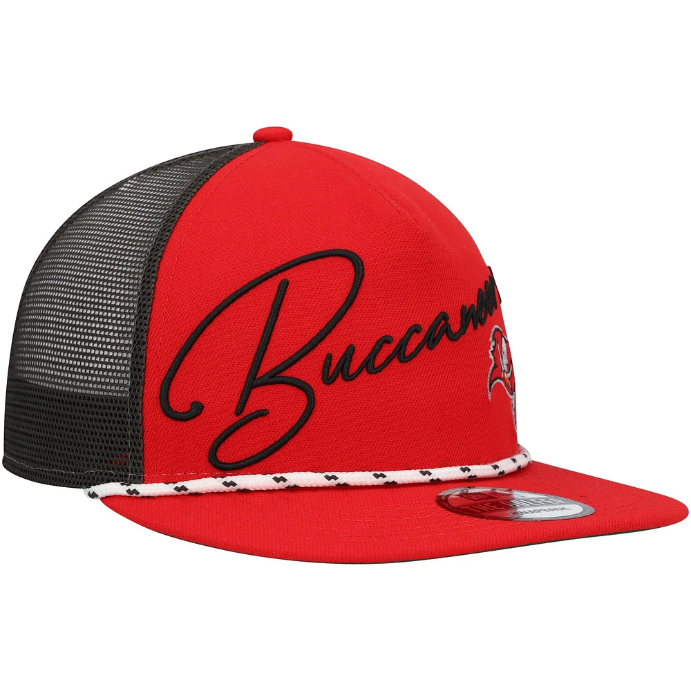 Casquette New Era Tampa Bay Buccaneers Script Logo Golfer 9FIFTY Snapback rouge pour homme