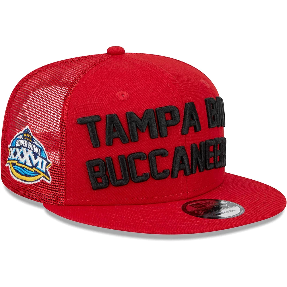 Casquette Snapback 9FIFTY Snapback Tampa Bay Buccaneers Stacked Trucker New Era pour hommes