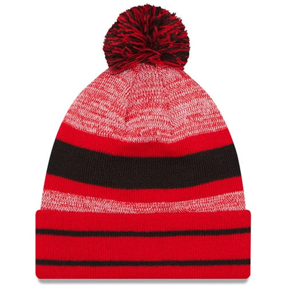 New Era Red Tampa Bay Buccaneers Stripe pour homme - Bonnet en tricot à revers avec pompon