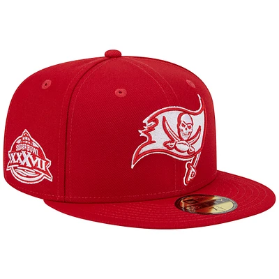 Casquette ajustée New Era Scarlet Tampa Bay Buccaneers Super Bowl XXXVII Main Patch 59FIFTY pour homme
