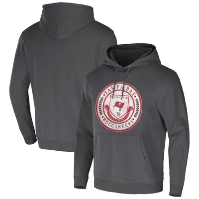 Men's Antigua Black/Heather Gray Tampa Bay Buccaneers Victory Colorblock Pullover Hoodie Size: Medium