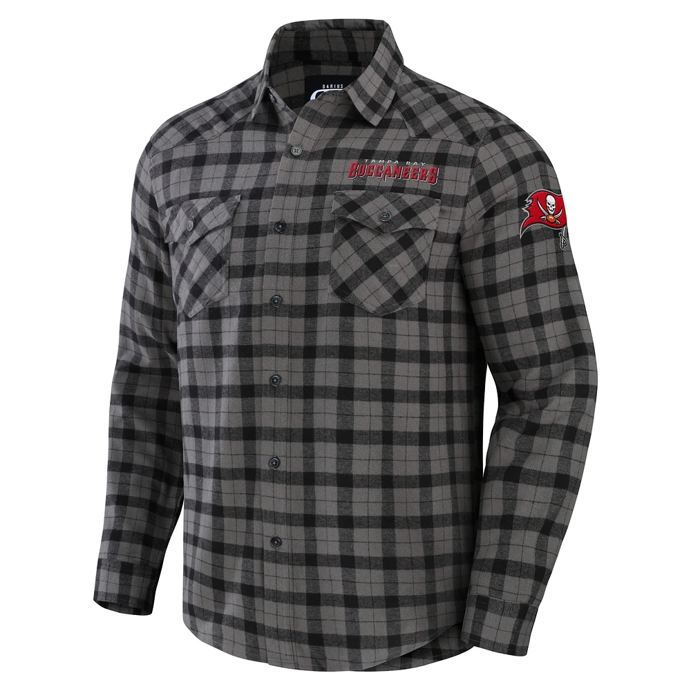 Chemise boutonnée à manches longues en flanelle grise Tampa Bay Buccaneers pour homme de la collection NFL x Darius Rucker par Fanatics