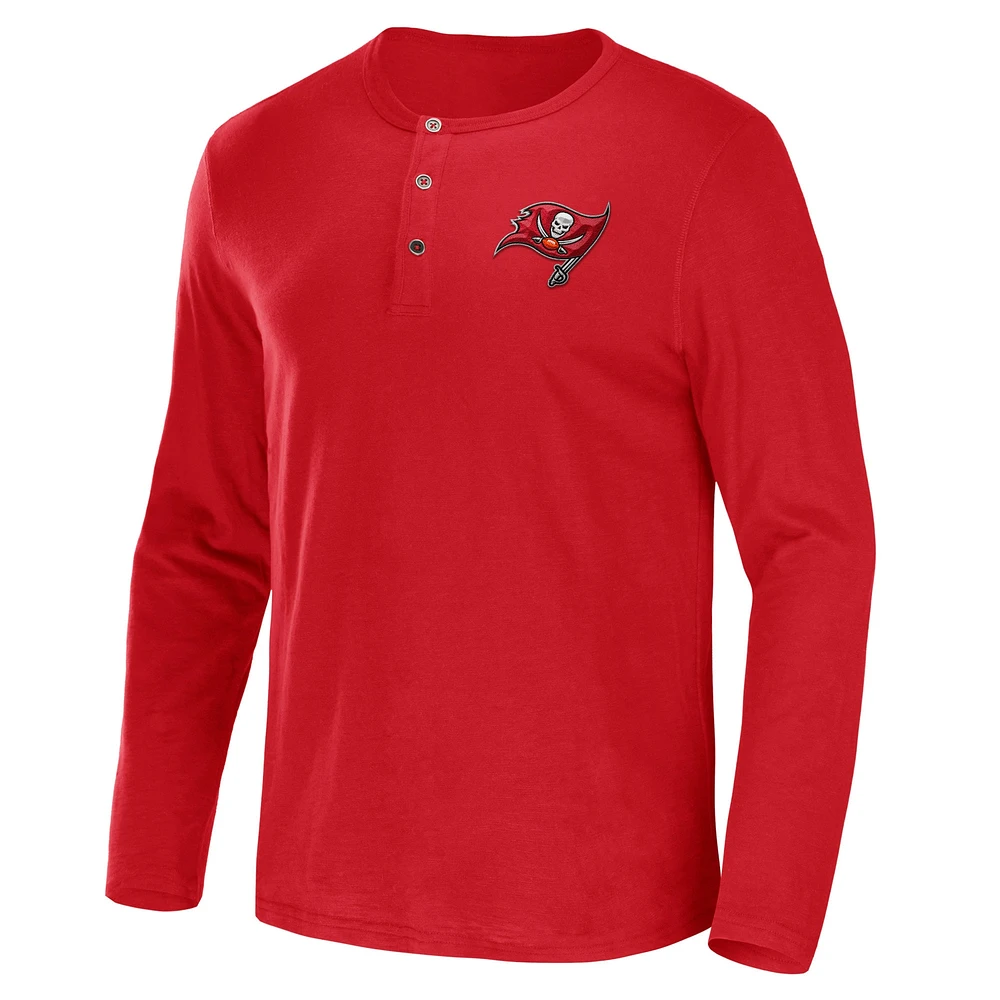 Collection NFL x Darius Rucker pour homme par Fanatics - T-shirt à manches longues Henley rouge Tampa Bay Buccaneers en jersey flammé