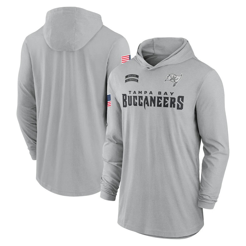 Men's Nike Gray Tampa Bay Buccaneers 2024 Salute to Service Lightweight Performance Long Sleeve Hooded T-Shirt