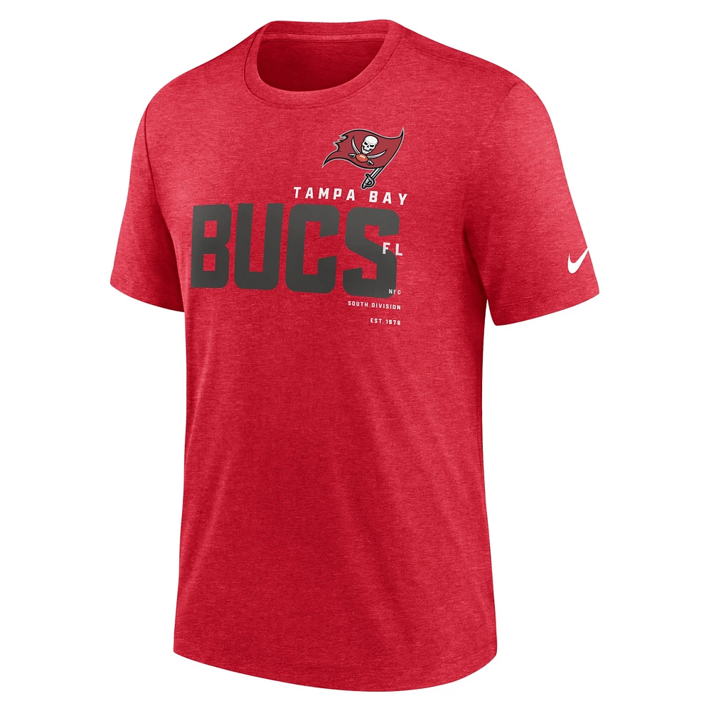 T-shirt Nike Tampa Bay Buccaneers Wordmark Tri-Blend pour homme - Rouge chiné