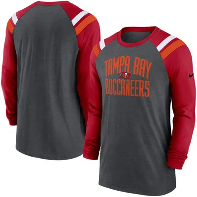 Tampa Bay Buccaneers Nike Tri-Blend Raglan Athletic Long Sleeve Fashion T-Shirt - Heathered Charcoal/Red