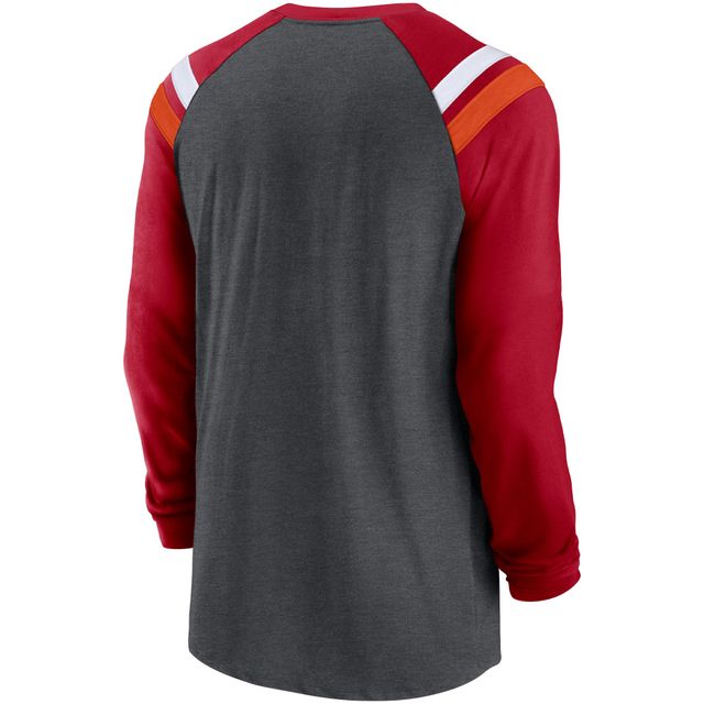 T-shirt à manches longues raglan athlétique tri-mélange anthracite chiné/rouge Tampa Bay Buccaneers Nike pour homme