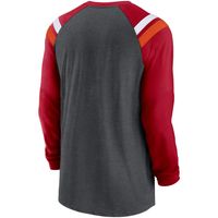 Men's Nike Heathered Charcoal/Red Tampa Bay Buccaneers Tri-Blend Raglan Athletic Long Sleeve Fashion T-Shirt