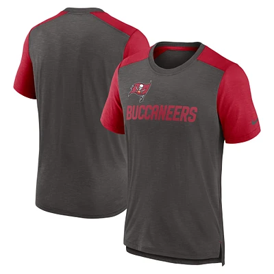 Men's Nike Heathered Pewter/Heathered Red Tampa Bay Buccaneers Color Block Team Name T-Shirt