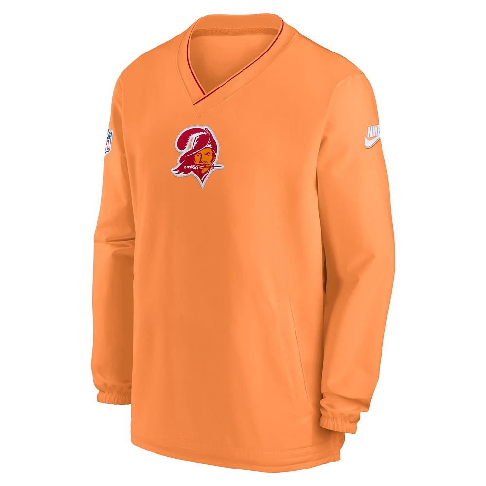 Men's Nike Orange Tampa Bay Buccaneers 2024 Sideline Throwback Logo Long-Sleeve V-Neck Windshirt