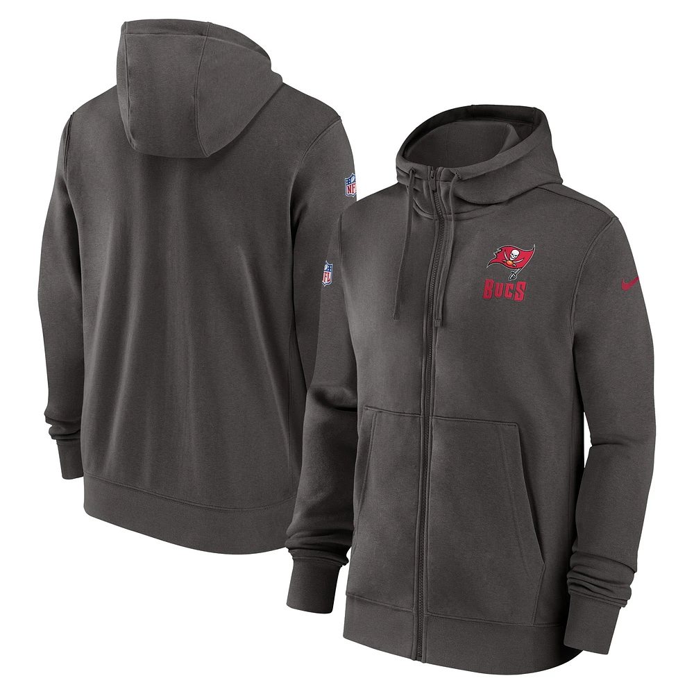 Sweat à capuche entièrement zippé Nike Pewter Tampa Bay Buccaneers 2023/24 Sideline Club pour homme