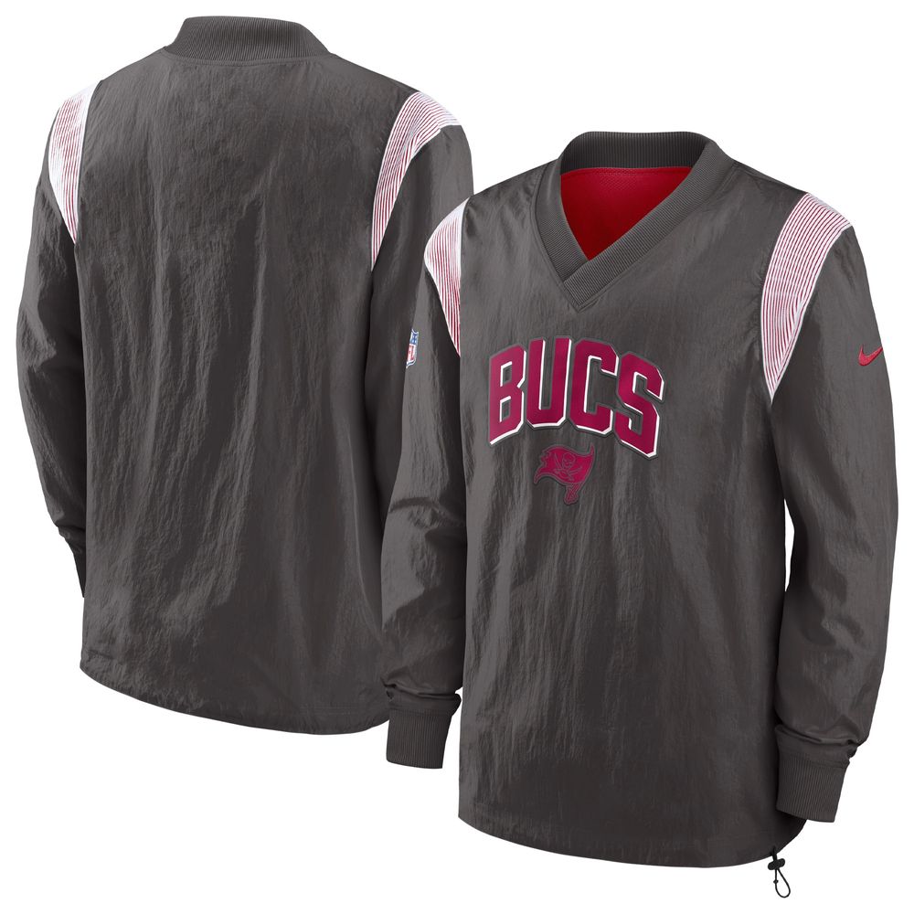 Men's Nike Pewter Tampa Bay Buccaneers Sideline Athletic Stack V-Neck Pullover Windshirt Jacket