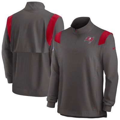 Men's Nike Pewter Tampa Bay Buccaneers Sideline Coach Chevron Lockup Quarter-Zip Long Sleeve Top