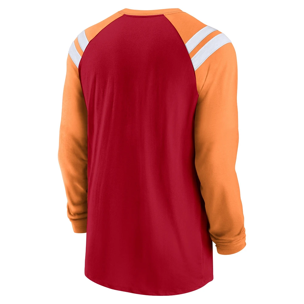 T-shirt à manches longues Nike rouge/orange Tampa Bay Buccaneers Classic Arc Raglan Tri-Blend pour hommes