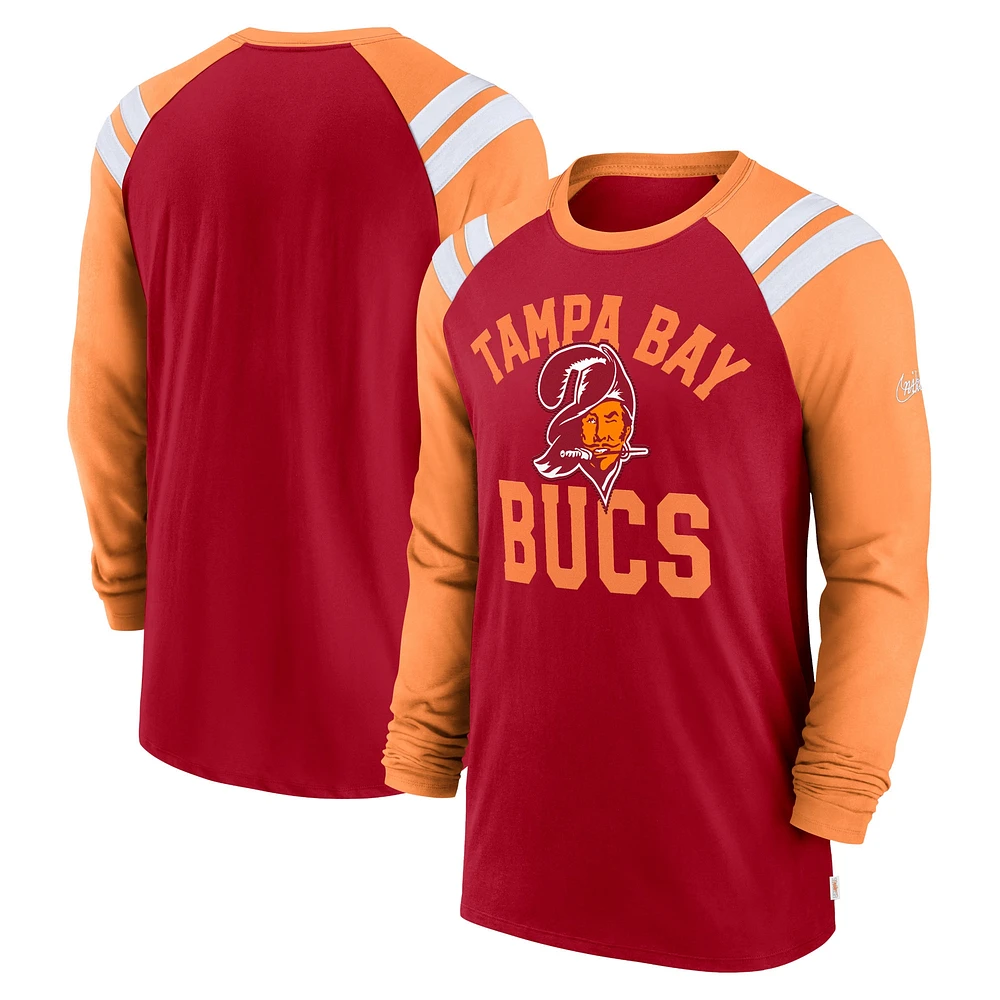 T-shirt à manches longues Nike rouge/orange Tampa Bay Buccaneers Classic Arc Raglan Tri-Blend pour hommes