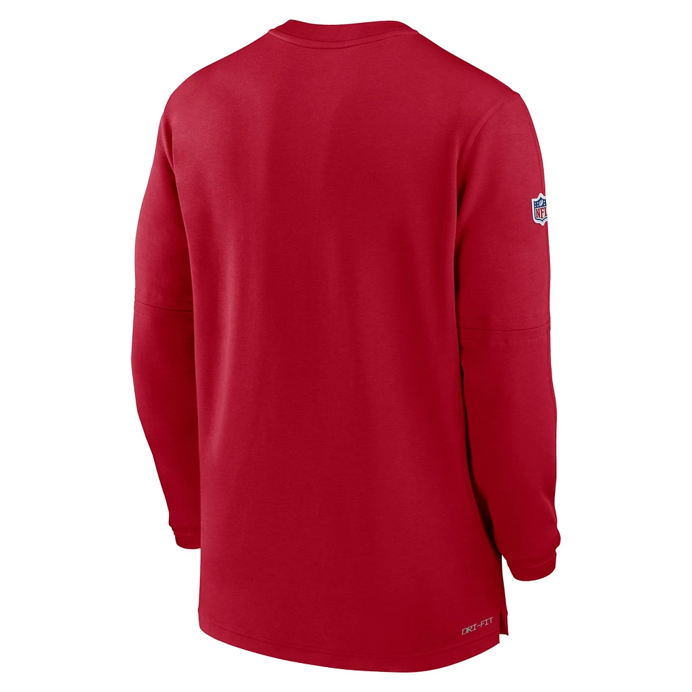 Haut Nike rouge Tampa Bay Buccaneers 2023 Sideline Performance à manches longues et quart de zip pour homme