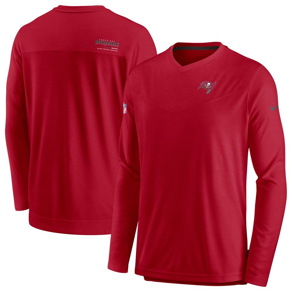 Men's Nike Red Tampa Bay Buccaneers Sideline Coach Chevron Lock Up Long Sleeve V-Neck Performance T-Shirt