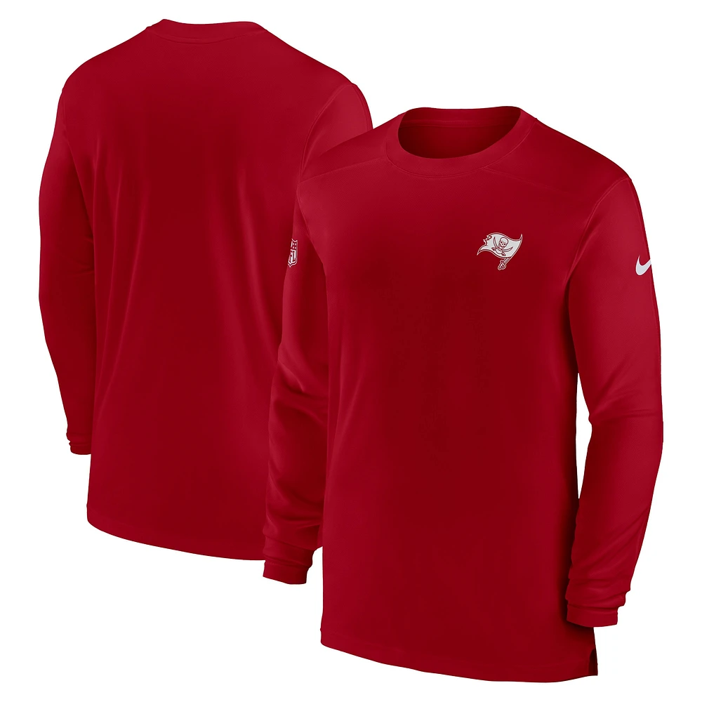 T-shirt à manches longues Nike rouge Tampa Bay Buccaneers Sideline Coach Performance pour homme