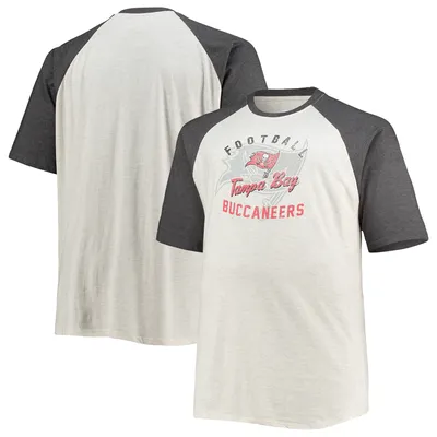 Men's Nike Heathered Charcoal/Red Tampa Bay Buccaneers Tri-Blend Raglan Athletic Long Sleeve Fashion T-Shirt Size: Small