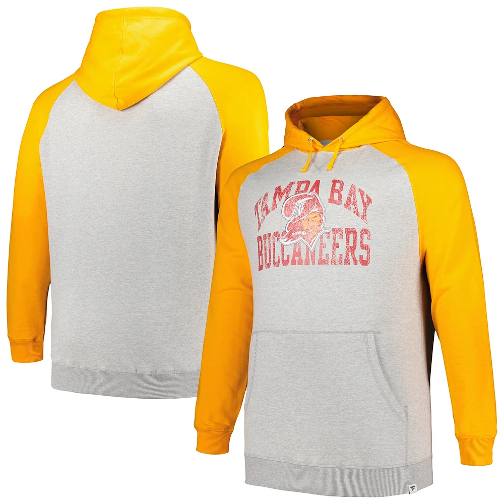 Profil pour hommes Gris chiné/orange Tampa Bay Buccaneers Big & Tall Favorite Arch Throwback Raglan Pull à capuche