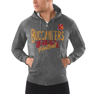 Sweat à capuche entièrement zippé pour hommes Starter Charcoal Tampa Bay Buccaneers Domestic Post Season Vintage Logo