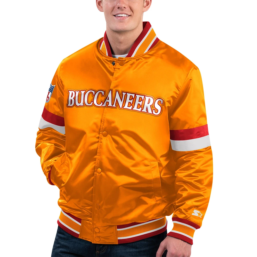 Veste universitaire à bouton-pression en satin pour hommes Starter Orange Tampa Bay Buccaneers Gridiron Classics Home Game