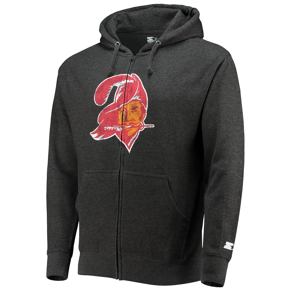 Men's Starter Pewter Tampa Bay Buccaneers Throwback Logo Full-Zip Hoodie